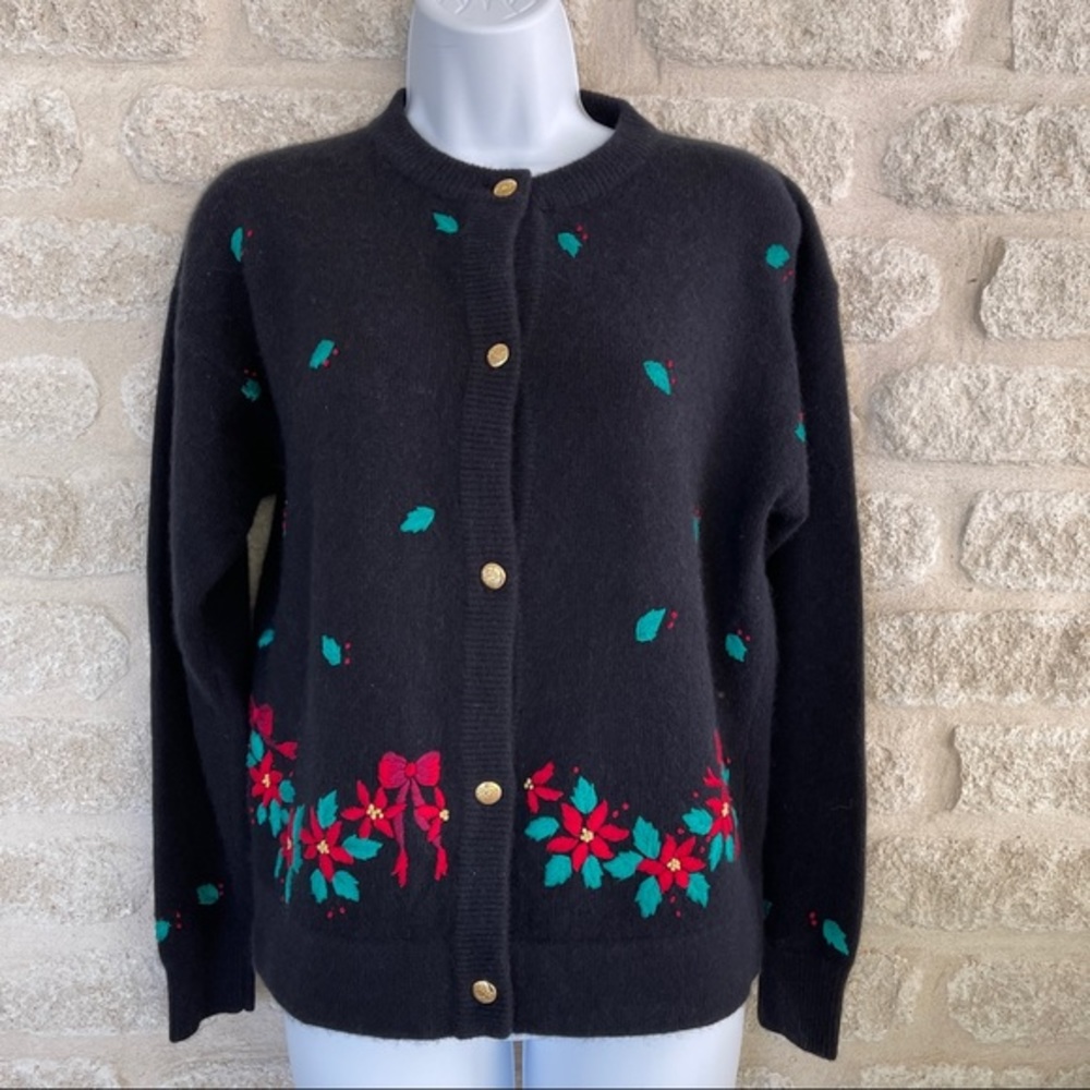 Deans of Scotland black Christmas cardigan wool M
